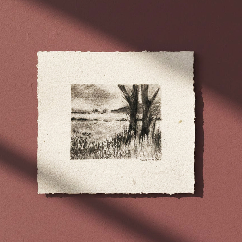 Meadow of Whispers — El Yapımı Kağıt Üzerine Orijinal Kömür Çizim