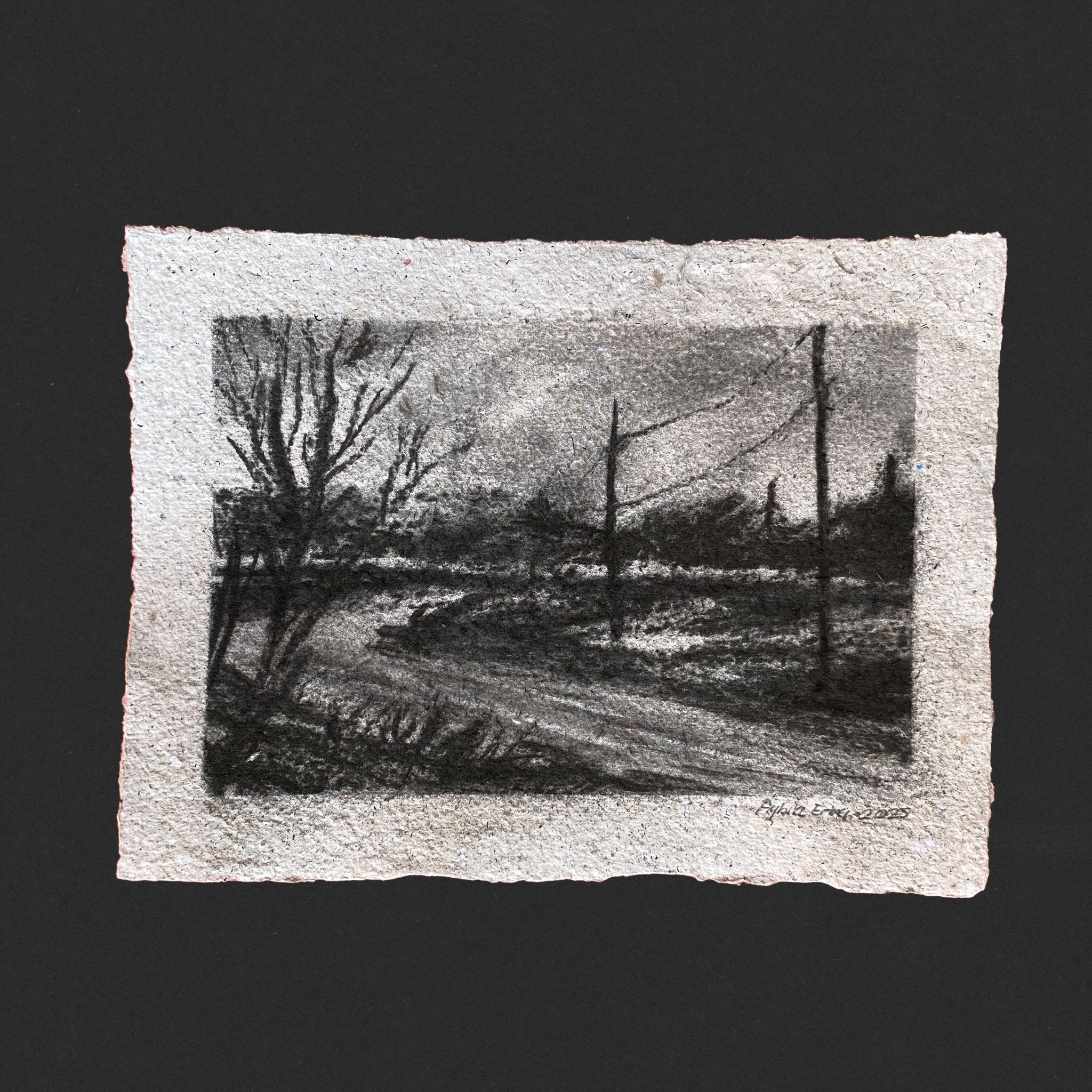 Echoes of a Path — El Yapımı Kağıt Üzerine Orijinal Kömür Çizim