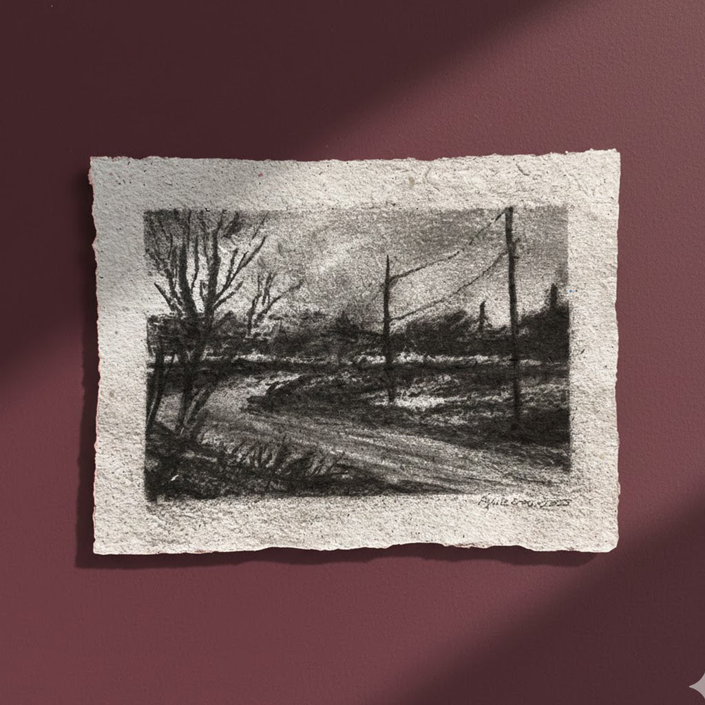 Echoes of a Path — El Yapımı Kağıt Üzerine Orijinal Kömür Çizim